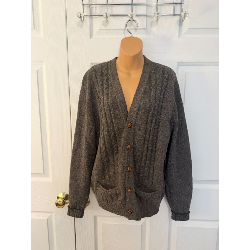 Vintage Jantzen Mens Gray Cardigan Sweater Grandpa Chic L